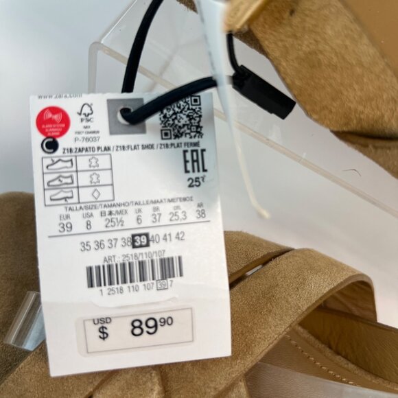 Zara Womens Tan Suede Fisherman Crisscross Flat Sandals Square Toe Size 39 US8 - Picture 6 of 7